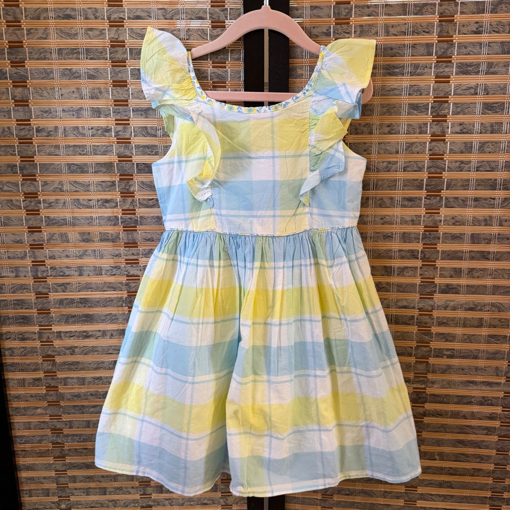 Tommy Bahama Plaid Ruffle Dress Kids Size 6 Blue Yellow Summer Sundress
